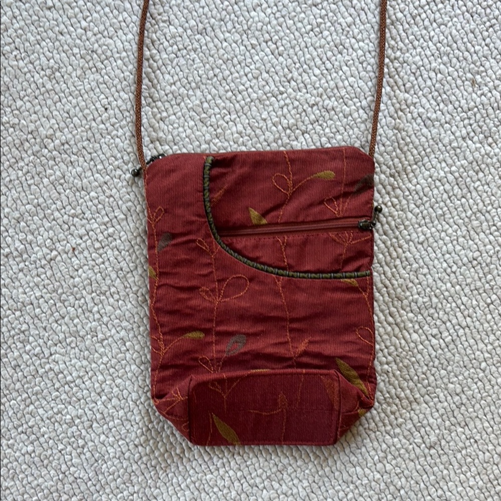 Embroidered Red and Green Crossbody Bag